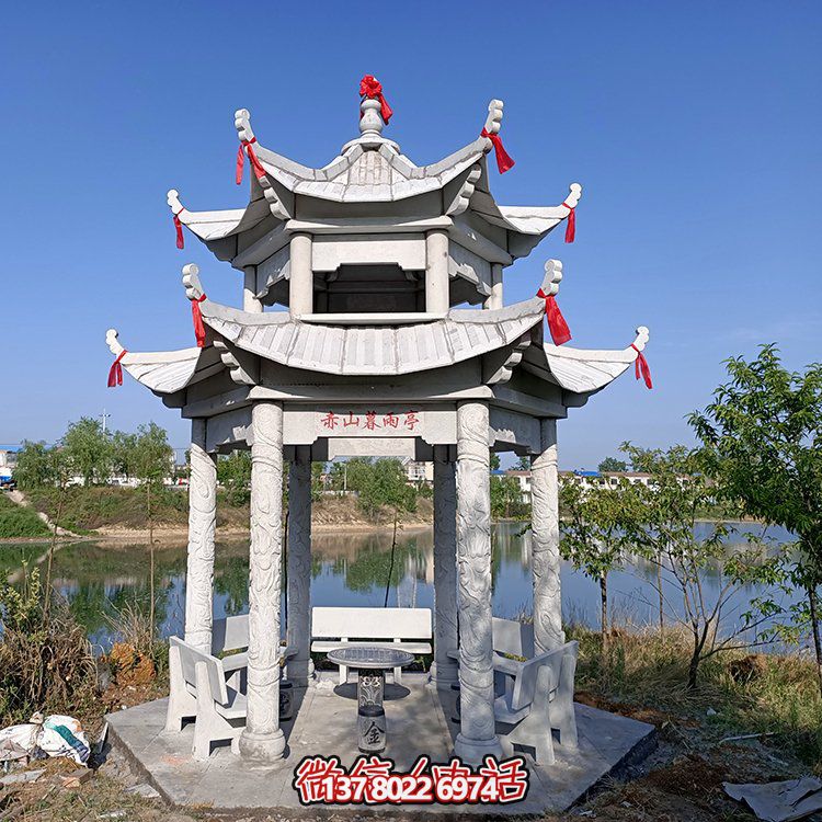 古典風格仿古青石二層涼亭，提升園林戶外休息體驗