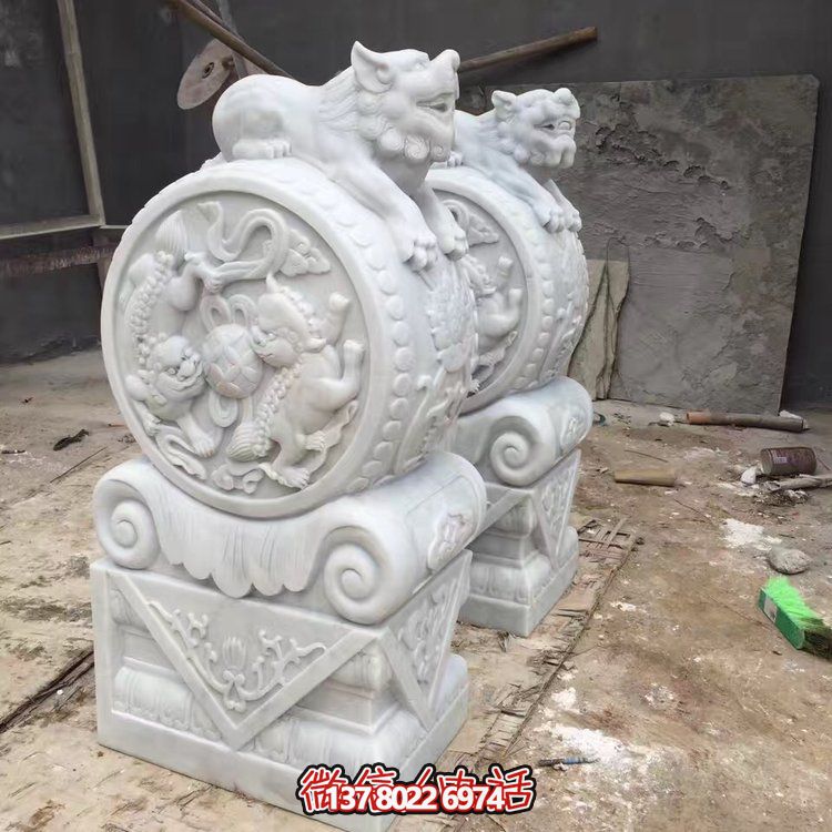 精美大理石石雕抱鼓雕塑，裝點別墅庭院門口
